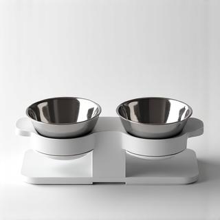 Set of two elevated stainless steel dog bowls